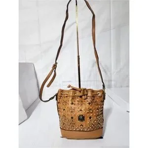 MCM Swarovski crystal-studded handbag in a cognac Visetos coated canvas MCM Brown Visetos Coated Canvas and Leather Swarovski Top  main image 4